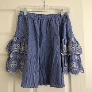 Rebellion Blue stripe off-shoulder tops